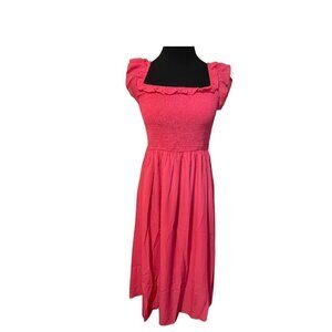 Pink Exlura Midi Dress with Ruffle Sleeves and Elastic Stretch Top. NWT Sz L